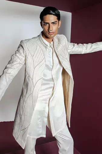 Off white khwaab open sherwani set