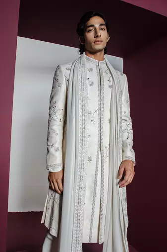 Off white gul sherwani set