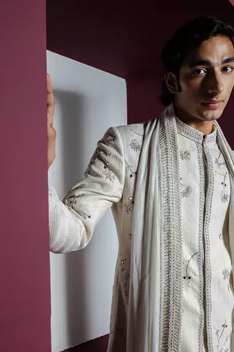 Off white gul sherwani set
