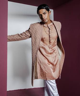 Rose brown opulent open sherwani set 2