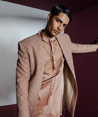 Rose brown opulent open sherwani set 3