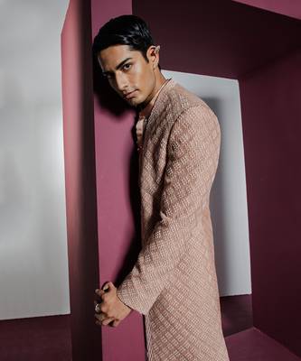 Rose brown opulent open sherwani set 4