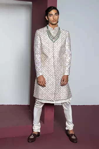 Off white dazzle sherwani set