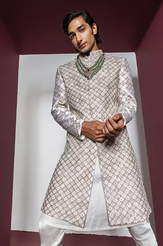 Off white dazzle sherwani set