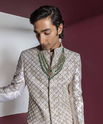 Off white dazzle sherwani set 4
