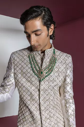 Off white dazzle sherwani set