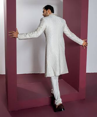 Ivory classic white sherwani set 3