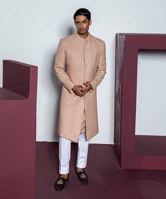 Rose pink nargis sherwani set 1