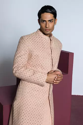 Rose pink nargis sherwani set
