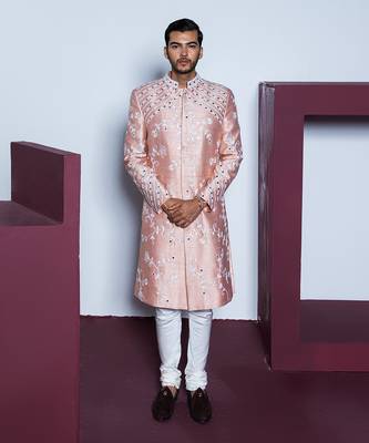 Peach rose garden sherwani set 1