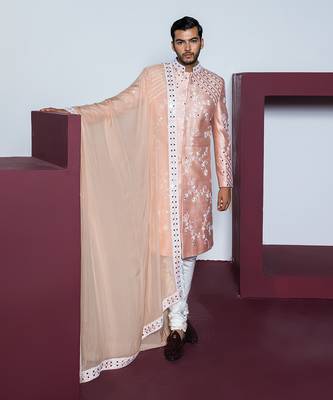 Peach rose garden sherwani set 2