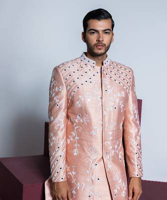 Peach rose garden sherwani set 3