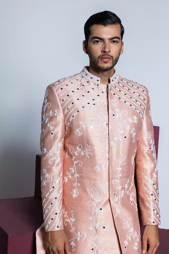 Peach rose garden sherwani set