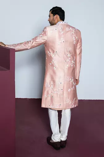 Peach rose garden sherwani set