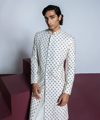Ivory rose quartz sherwani set 3