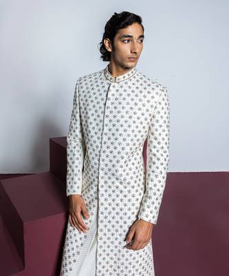 Ivory rose quartz sherwani set 4