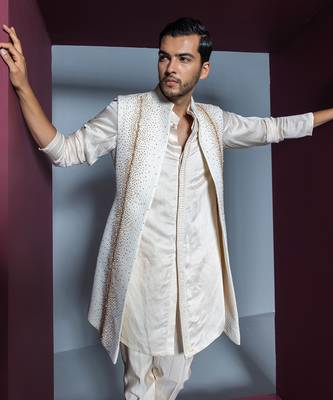 Ivory crystal kurta shrug set 2