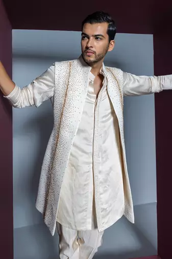 Ivory crystal kurta shrug set