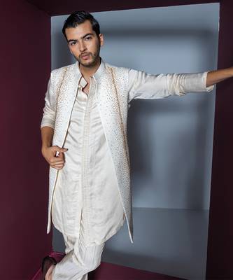 Ivory crystal kurta shrug set 3
