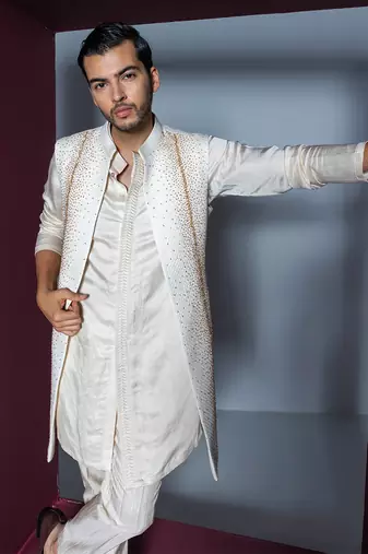 Ivory crystal kurta shrug set