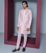 Pale pink mehroom sherwani set