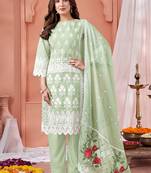 Light parrot green color embroidered soft organza ethinc wear suit