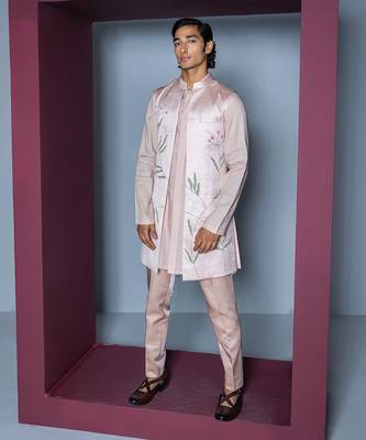 Blush pink gul handpaint kurta shrug set 1