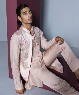 Blush pink gul handpaint kurta shrug set 2