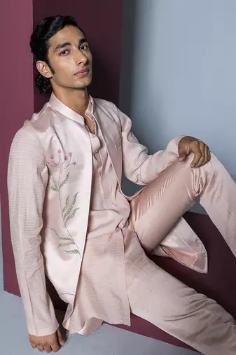 Blush pink gul handpaint kurta shrug set