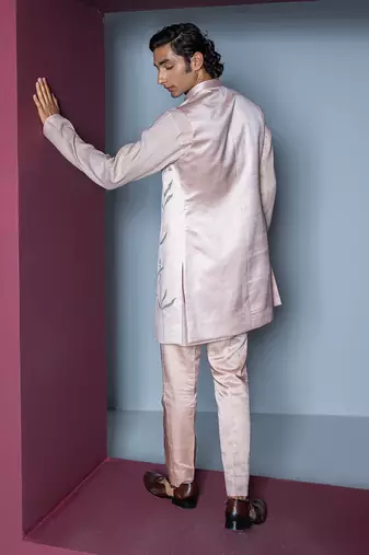 Blush pink gul handpaint kurta shrug set