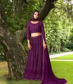 Trendmalls Purple Georgette heavy Sequence Embroidered, Party Wear Semi-stitched Latest Lehenga Choli With Dupatta
