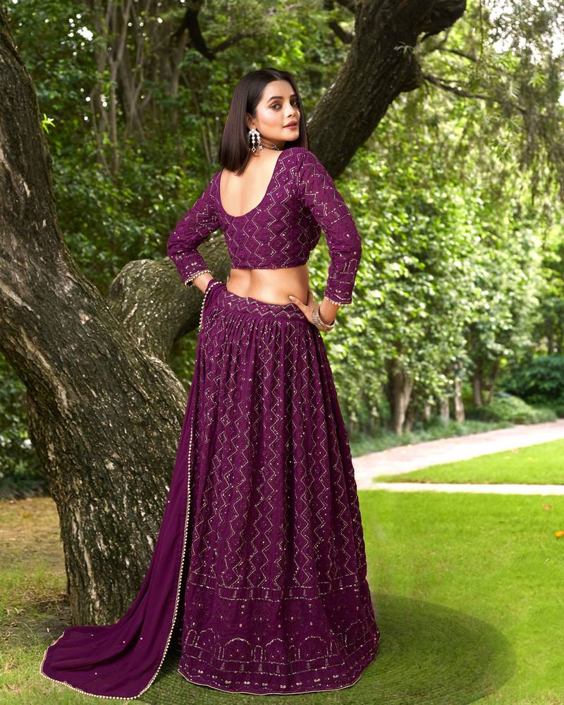 Trendmalls Purple Georgette heavy Sequence Embroidered, Party Wear Semi-stitched Latest Lehenga Choli With Dupatta