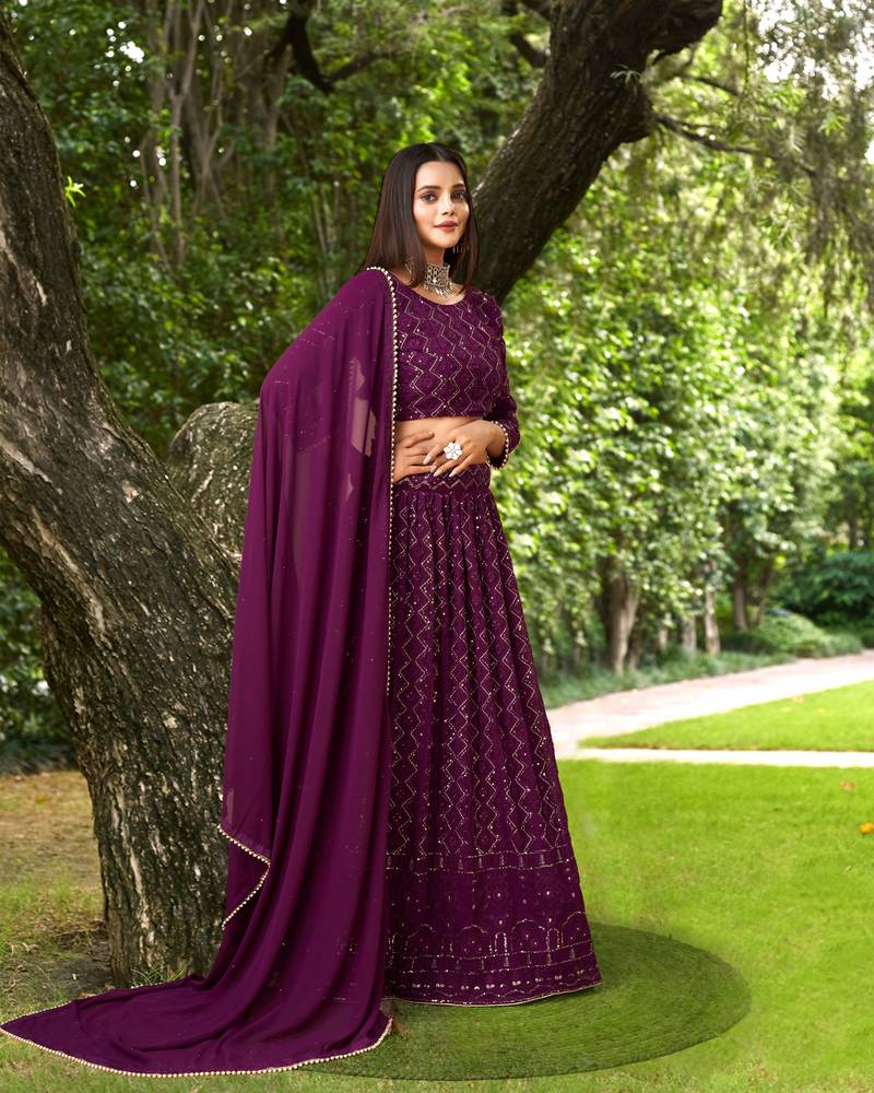 Trendmalls Purple Georgette heavy Sequence Embroidered, Party Wear Semi-stitched Latest Lehenga Choli With Dupatta