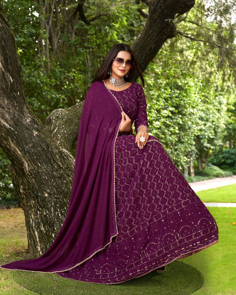 Trendmalls Purple Georgette heavy Sequence Embroidered, Party Wear Semi-stitched Latest Lehenga Choli With Dupatta