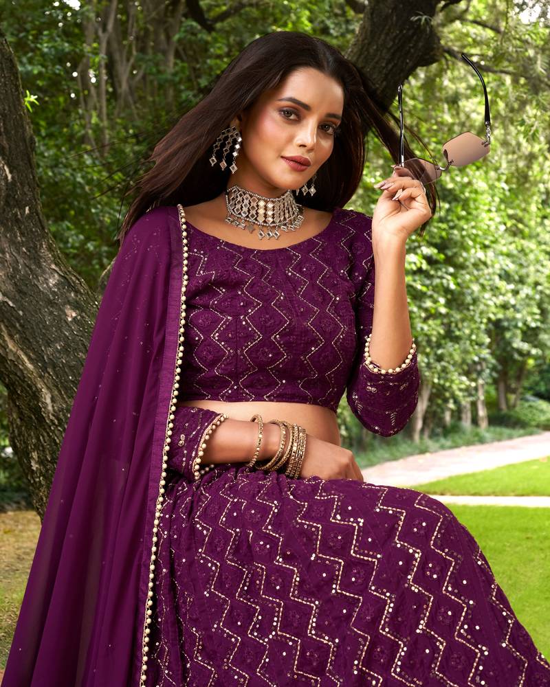 Trendmalls Purple Georgette heavy Sequence Embroidered, Party Wear Semi-stitched Latest Lehenga Choli With Dupatta