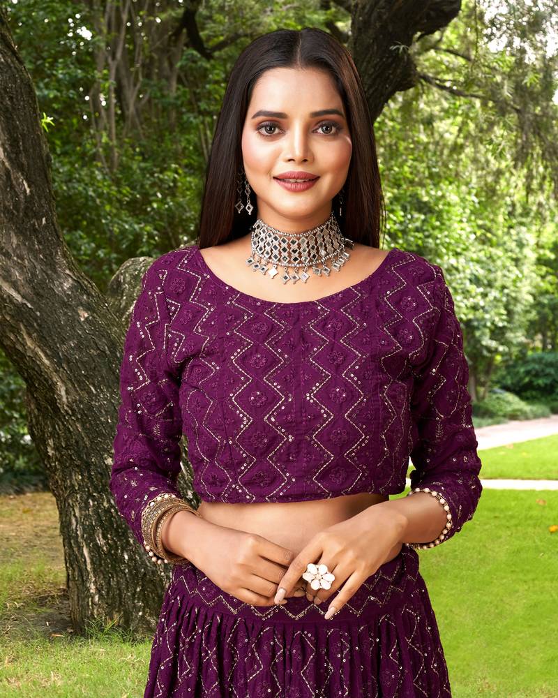 Trendmalls Purple Georgette heavy Sequence Embroidered, Party Wear Semi-stitched Latest Lehenga Choli With Dupatta