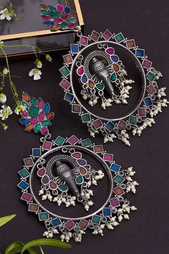 Enamel Ganesha Chandbali Earrings