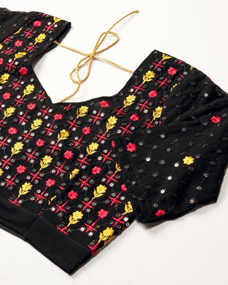 Trendmalls Black Fox Georgette Embroidery Work Wedding, Party Wear Semi-stitched Latest Lehenga Choli With Dupatta