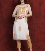 SHADES Organza brown chikankari kurti