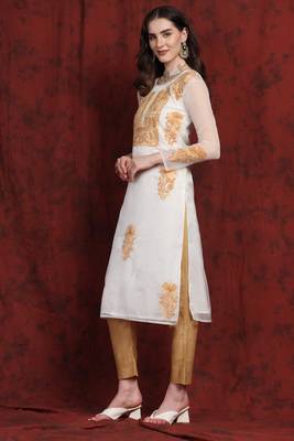SHADES Organza brown chikankari kurti 2