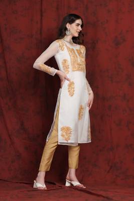SHADES Organza brown chikankari kurti 3