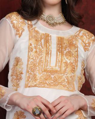 SHADES Organza brown chikankari kurti 5
