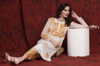 SHADES Organza brown chikankari kurti 6