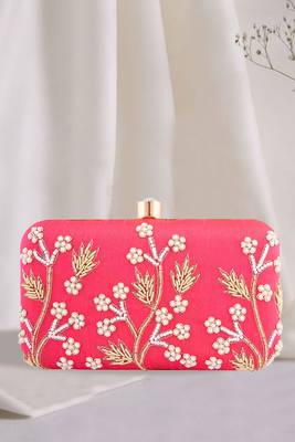 HOT PINK EMBROIDERED CLUTCH 1