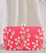 HOT PINK EMBROIDERED CLUTCH
