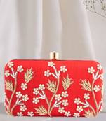 SHINY RED EMBROIDERED CLUTCH