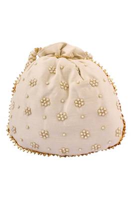 Cearm Art Silk Pearl Work Potli Bag 1