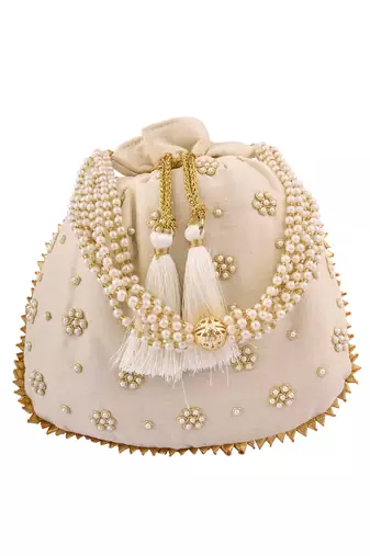 Cearm Art Silk Pearl Work Potli Bag
