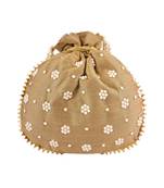 Dark Gold Art Silk Pearl Work Potli Bag