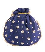 Navy Blue Art Silk Pearl Work Potli Bag